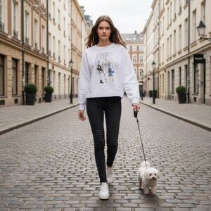 DKNY Dogs & City Novelty Graphic NYC cotton fleece sweatshirt Grunge White Sz XL